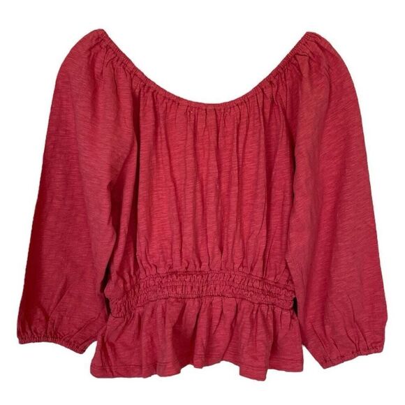 Marine Layer Pink 100% Cotton Off Shoulder Smocked Waist Top NWT Size Small - Picture 3 of 6